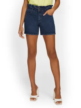 Paperbag-Waist Denim 5-Inch Short - Medium Blue Wash