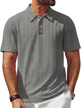 PJ PAUL JONES Men's Textured Knit Polo Shirt Short Sleeve Regular Fit Stretch Collared Summer Shirts