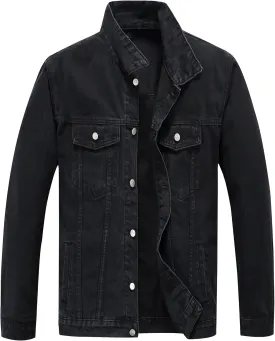 PRIJOUHE Mens Jean Jacket Casual Loose Fit Button Down Denim Trucker Jacket Coat With Multiple Colors