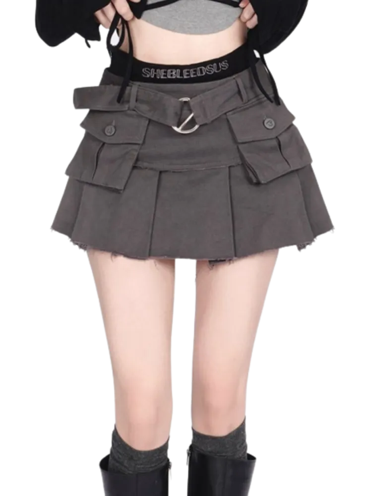 Retro Patchwork Mini Skirts - Sexy Pleated All Match Design for Women Safari Style Personality - Hot Girls Summer Denim Streetwear Faldas