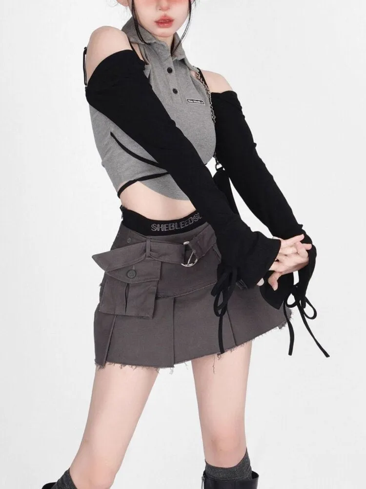 Retro Patchwork Mini Skirts - Sexy Pleated All Match Design for Women Safari Style Personality - Hot Girls Summer Denim Streetwear Faldas