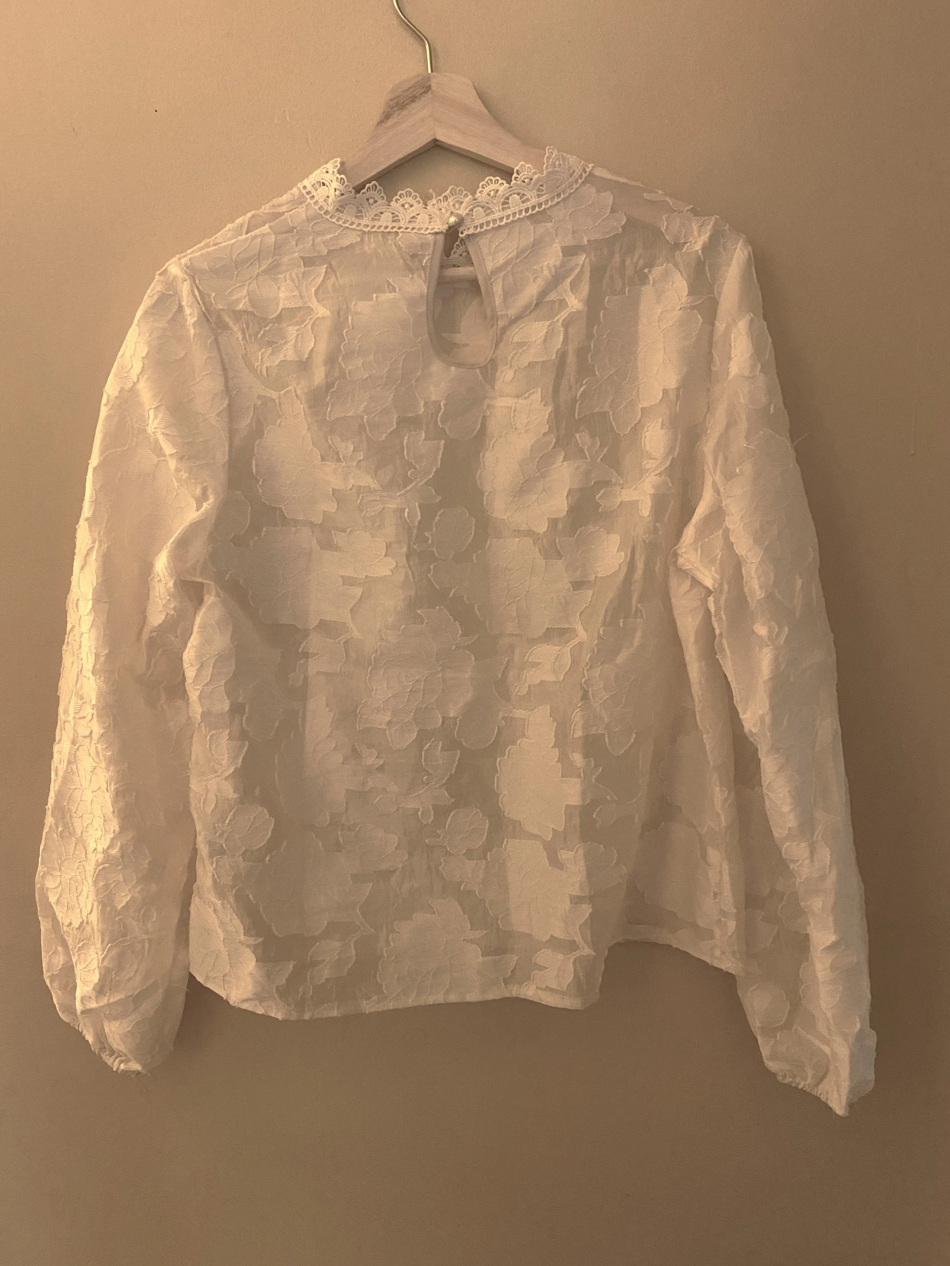Rose White Embossed Angel Sleeve Top