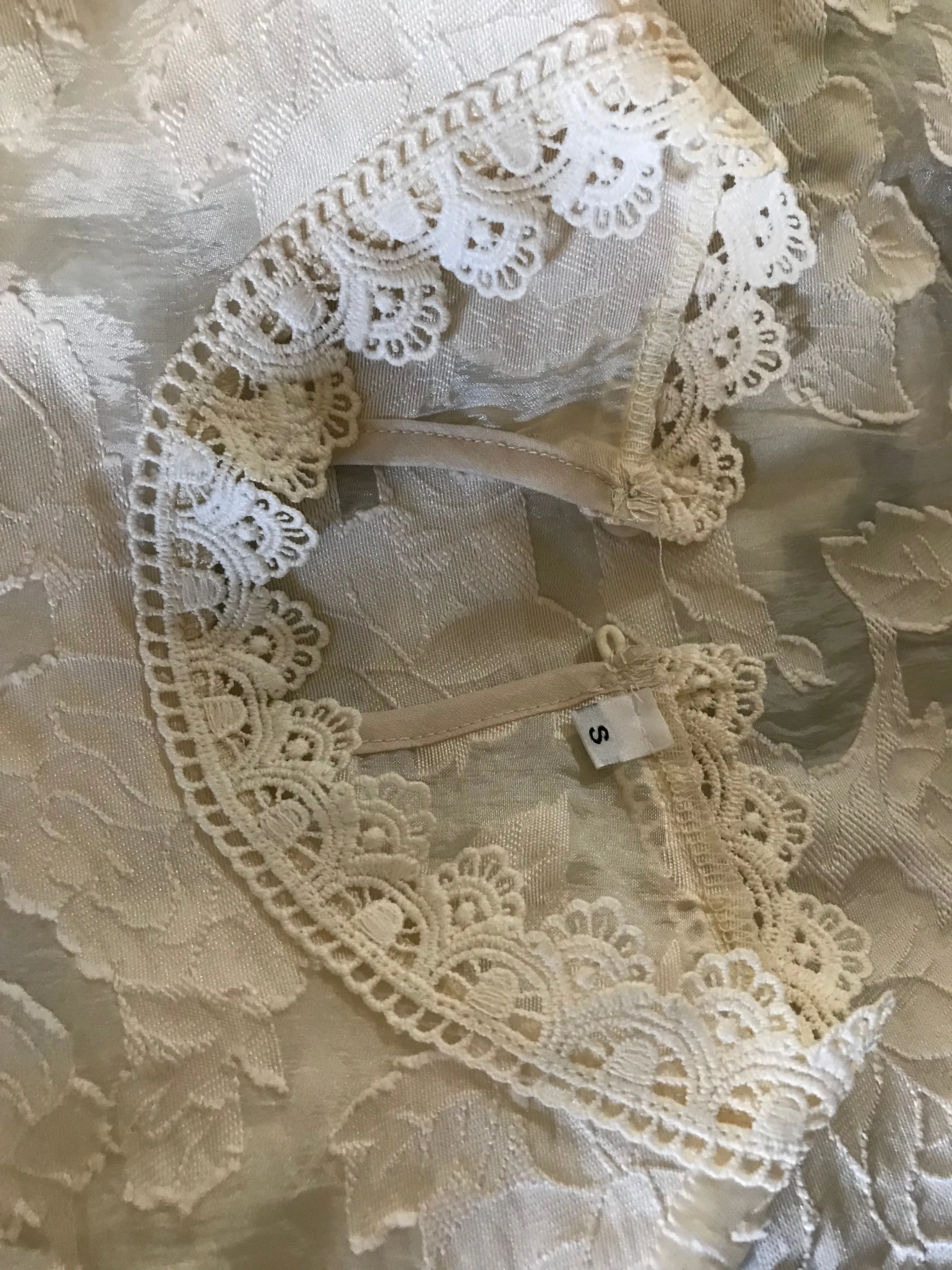 Rose White Embossed Angel Sleeve Top
