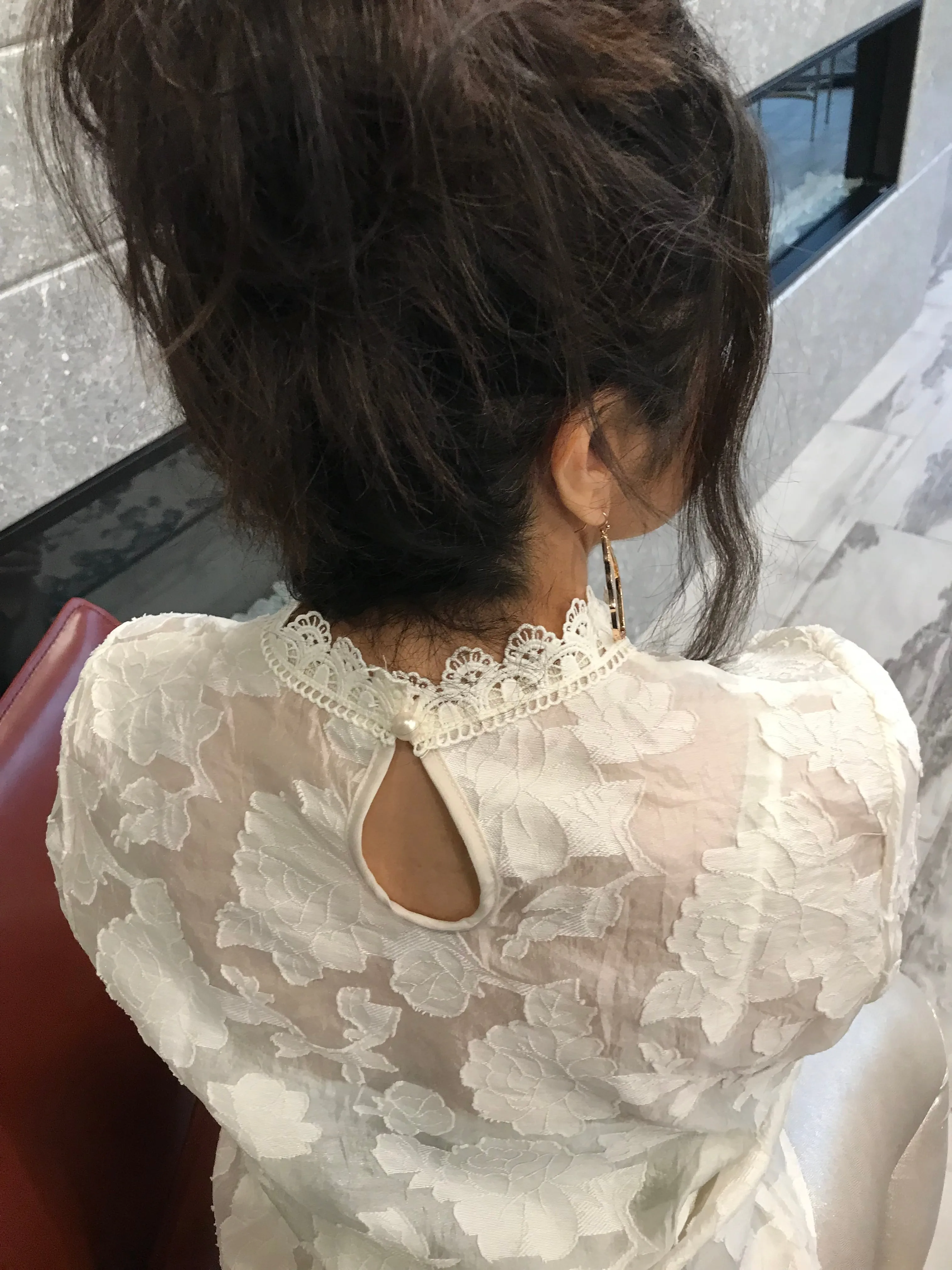 Rose White Embossed Angel Sleeve Top