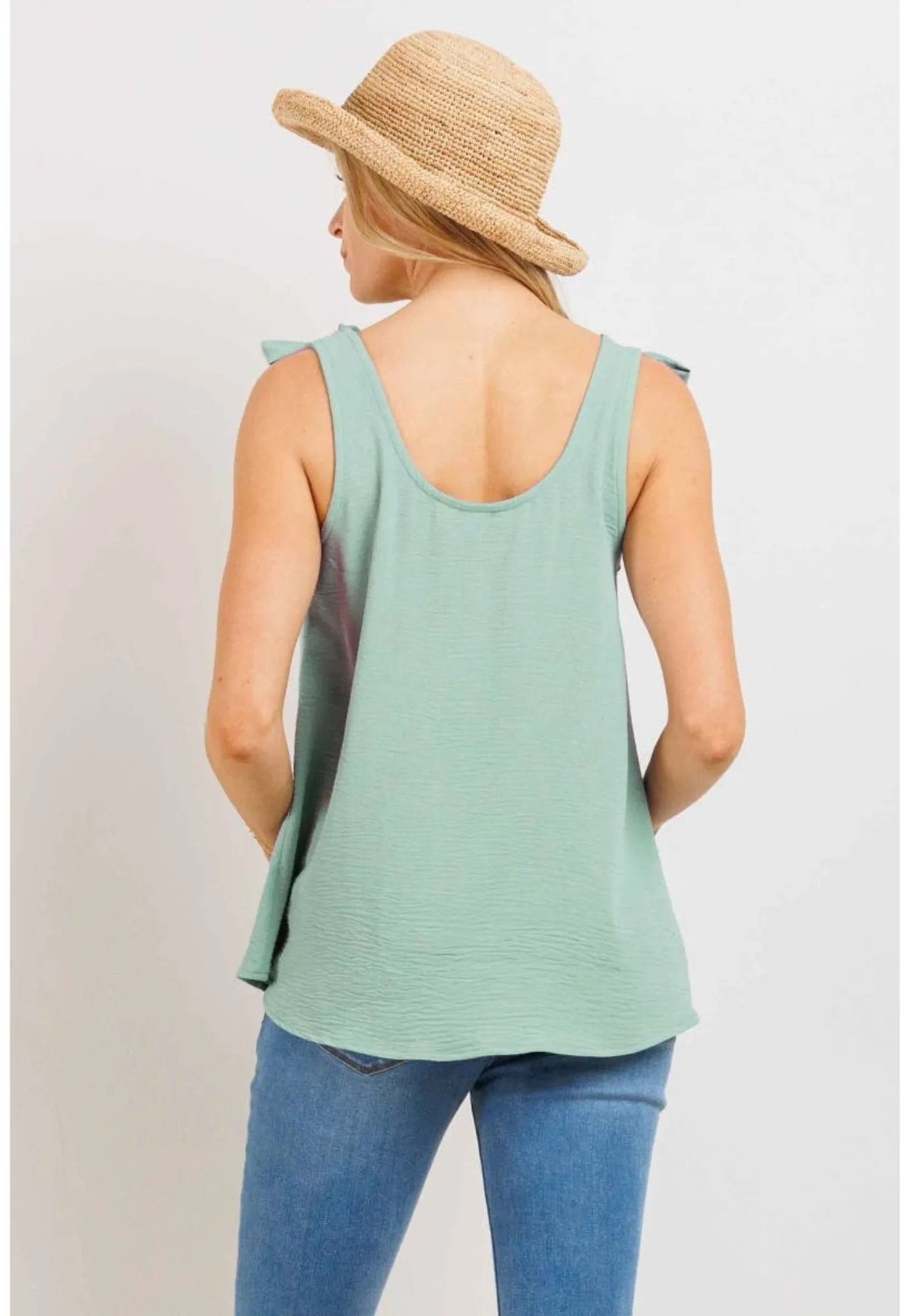 Round Neck Tie-Shoulder Maternity Tank Top