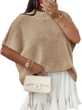 Saodimallsu Womens Oversized Sweater Tops Summer Lightweight Batwing Half Sleeve Casual Loose Knit Pullover Shirts