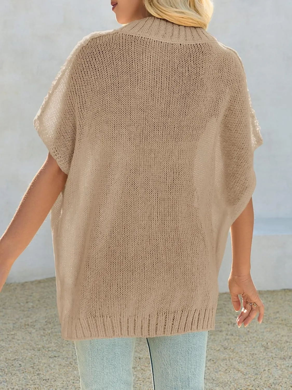 Saodimallsu Womens Oversized Sweater Tops Summer Lightweight Batwing Half Sleeve Casual Loose Knit Pullover Shirts