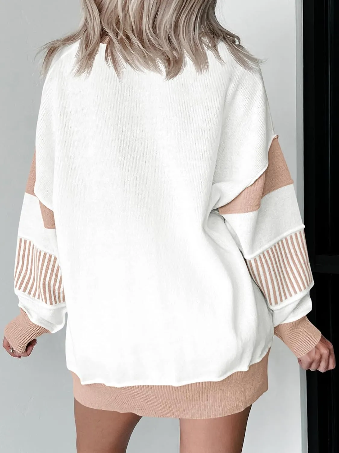Saodimallsu Womens Oversized Sweaters Color Block Button Up Batwing Long Sleeve Henley Knit Loose Tunic Sweater Top