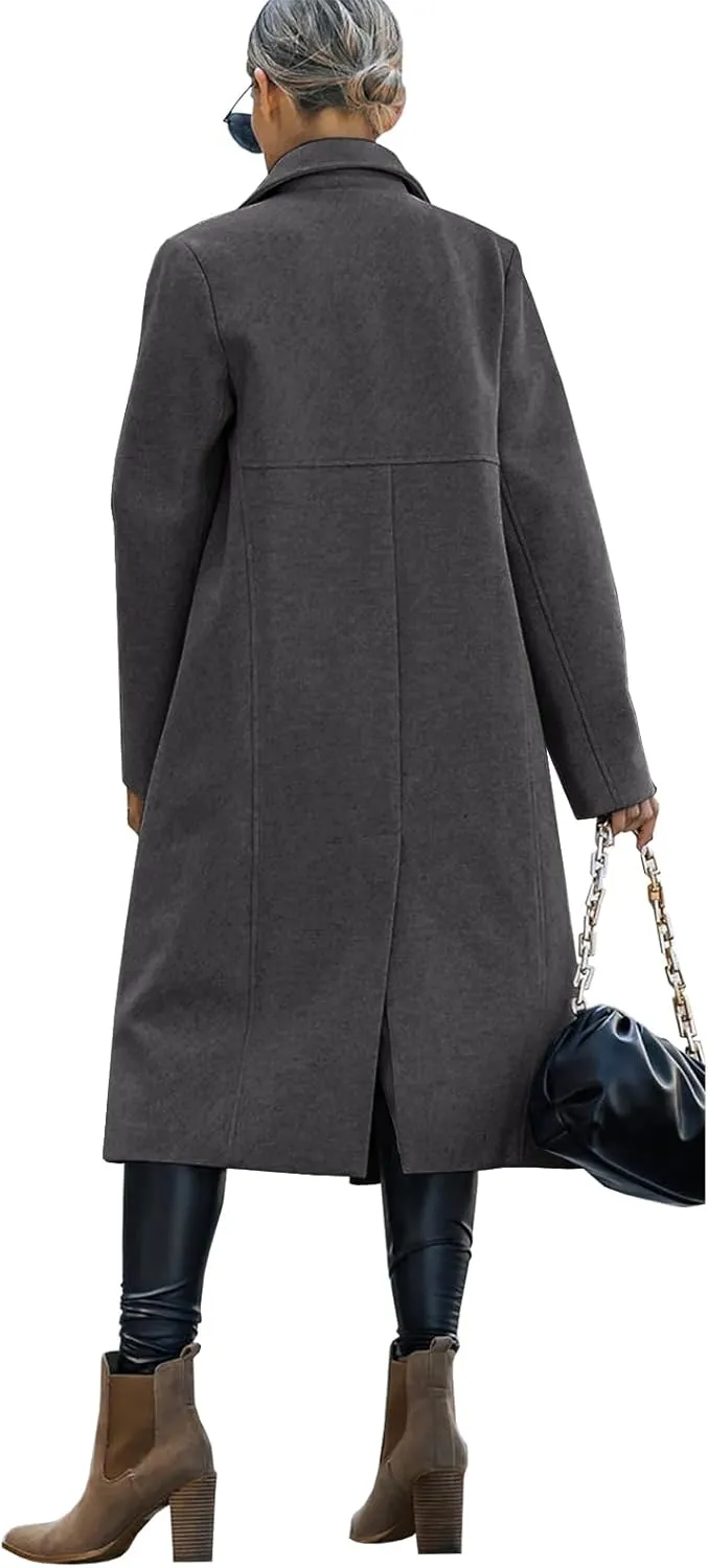 Saodimallsu Womens Trench Coat Winter Lapel Double Breasted Long Pea Coat Casual Work Office Overcoat with Pocket