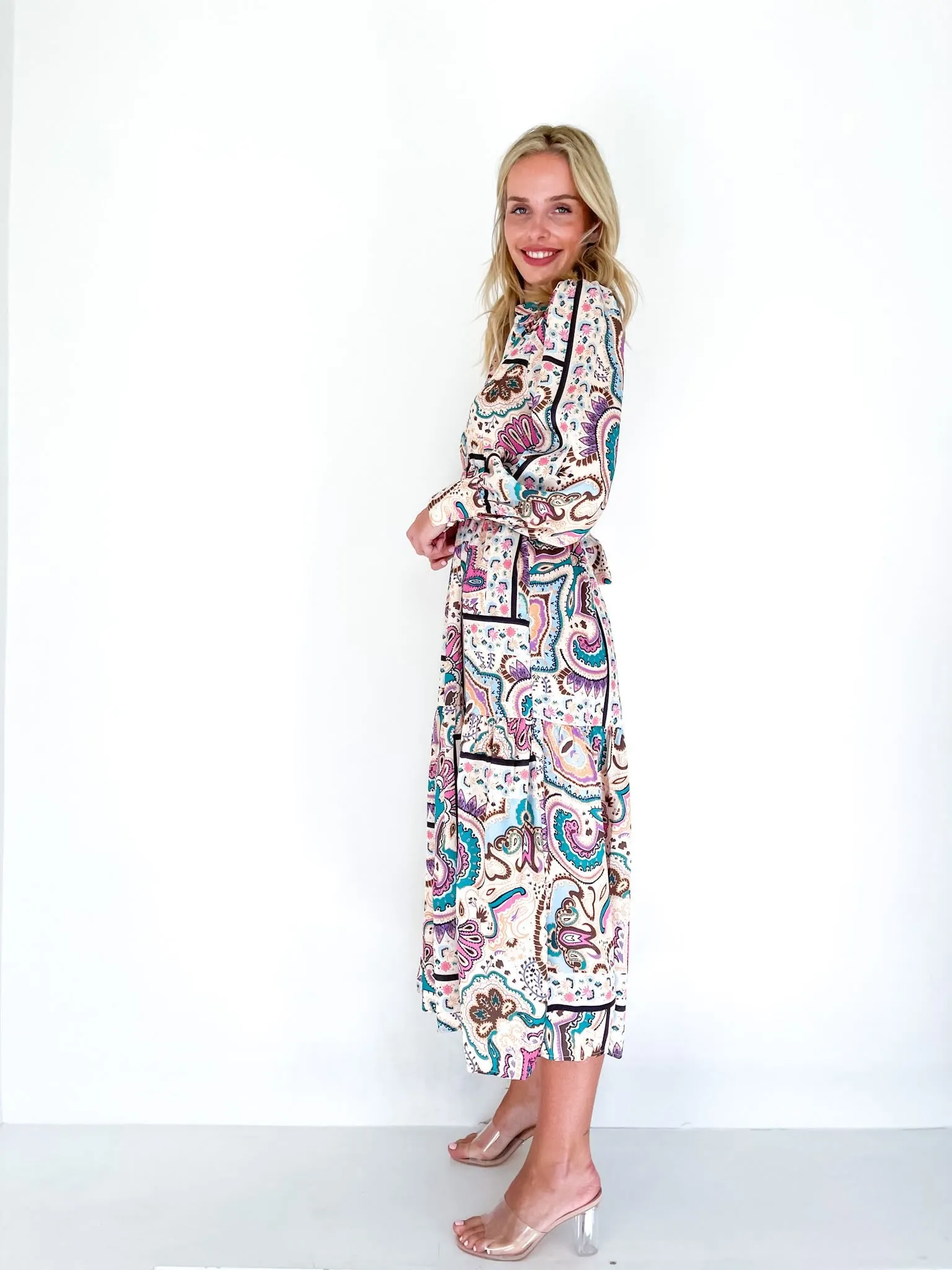SATIN PAISEY PATCH DRESS