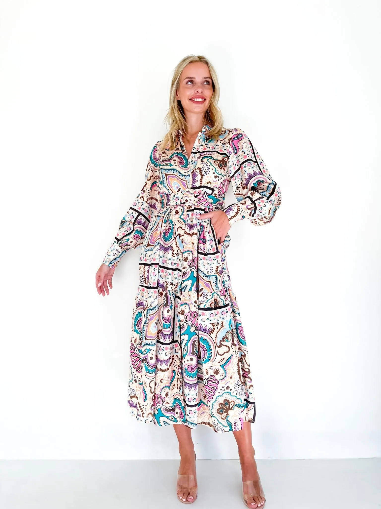 SATIN PAISEY PATCH DRESS