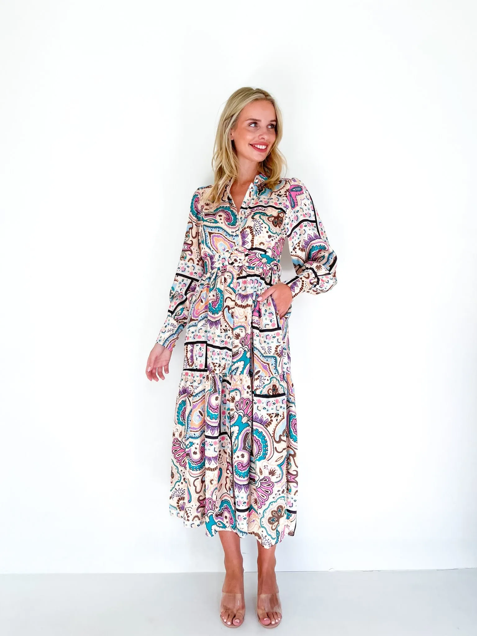 SATIN PAISEY PATCH DRESS
