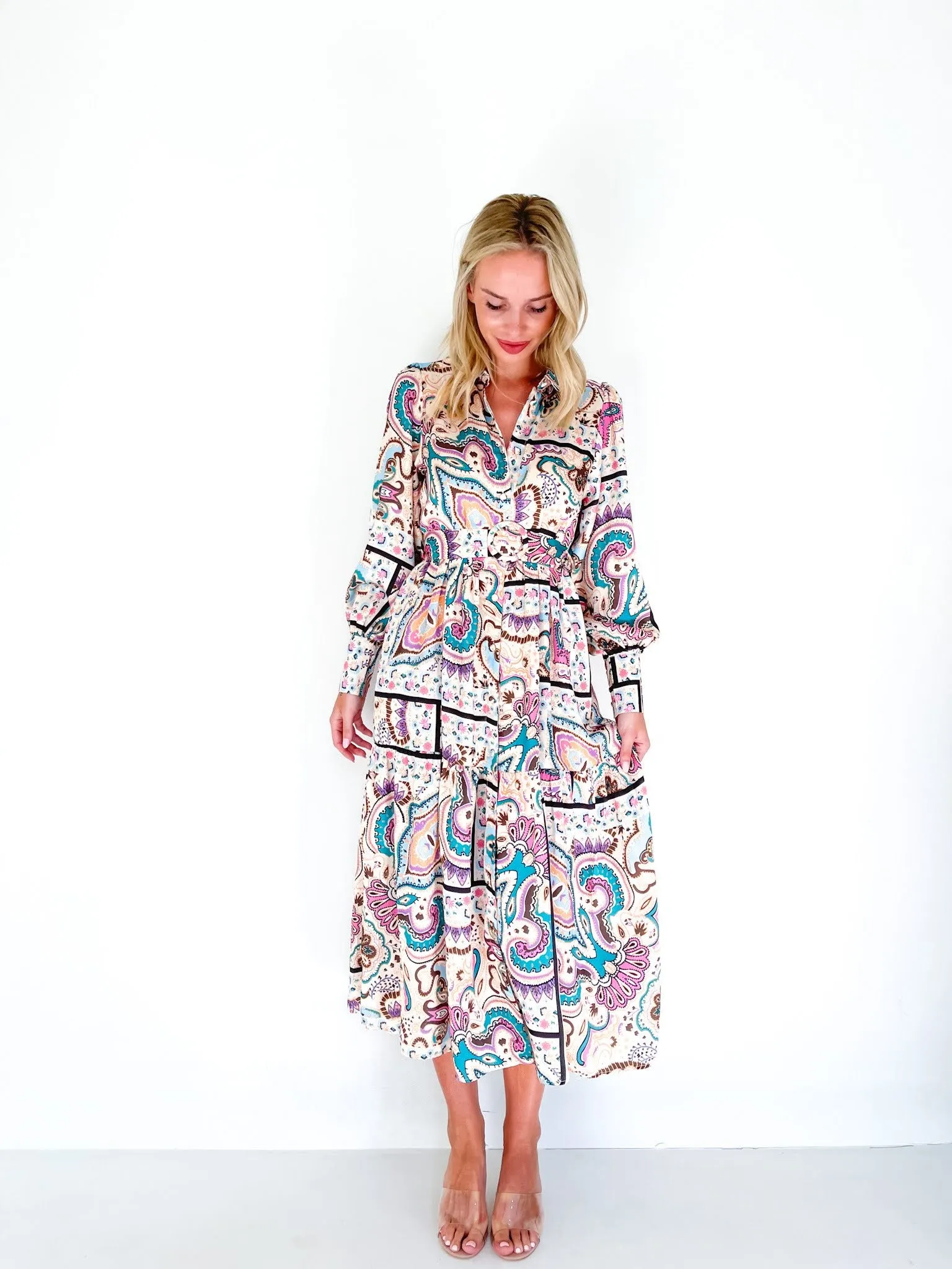 SATIN PAISEY PATCH DRESS