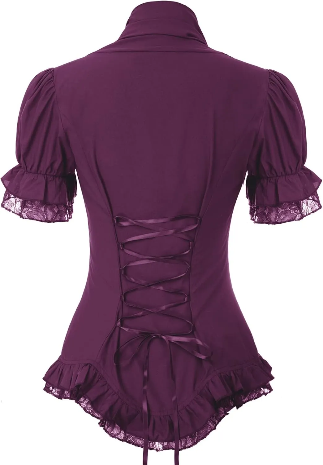 Scarlet Darkness Women 2024 Summer Short Sleeve Shirt Dressy Victorian Blouse Lace Up Top