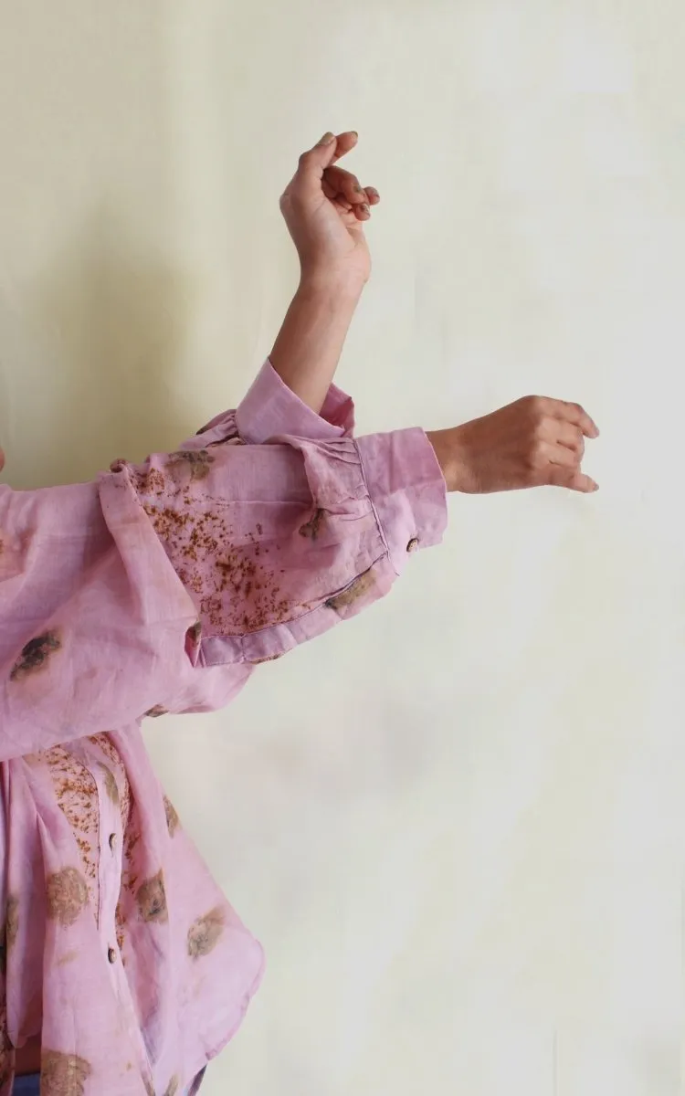 Seimei Handwoven Mul Shirt Marigolds Roses And Lac Pink