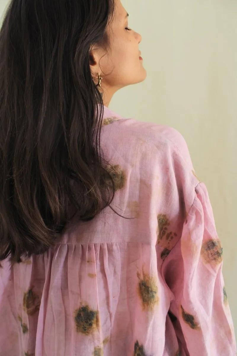 Seimei Handwoven Mul Shirt Marigolds Roses And Lac Pink