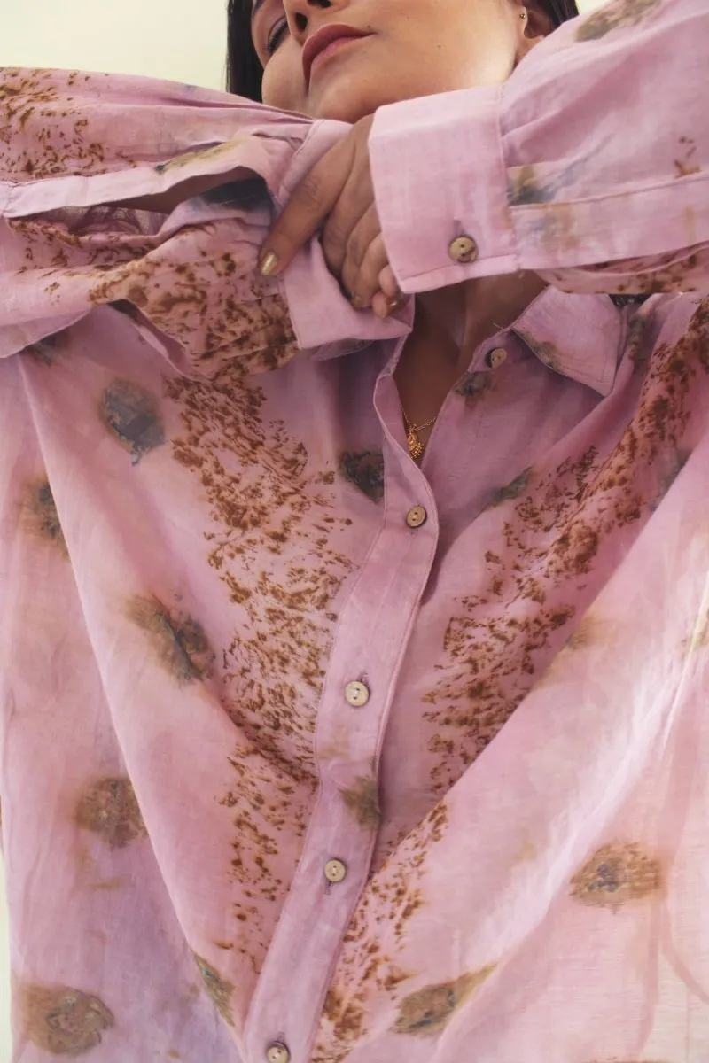Seimei Handwoven Mul Shirt Marigolds Roses And Lac Pink