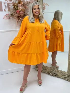 Shakira Orange Long Sleeve Smock Dress
