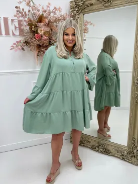 Shakira Sage Long Sleeve Smock Dress