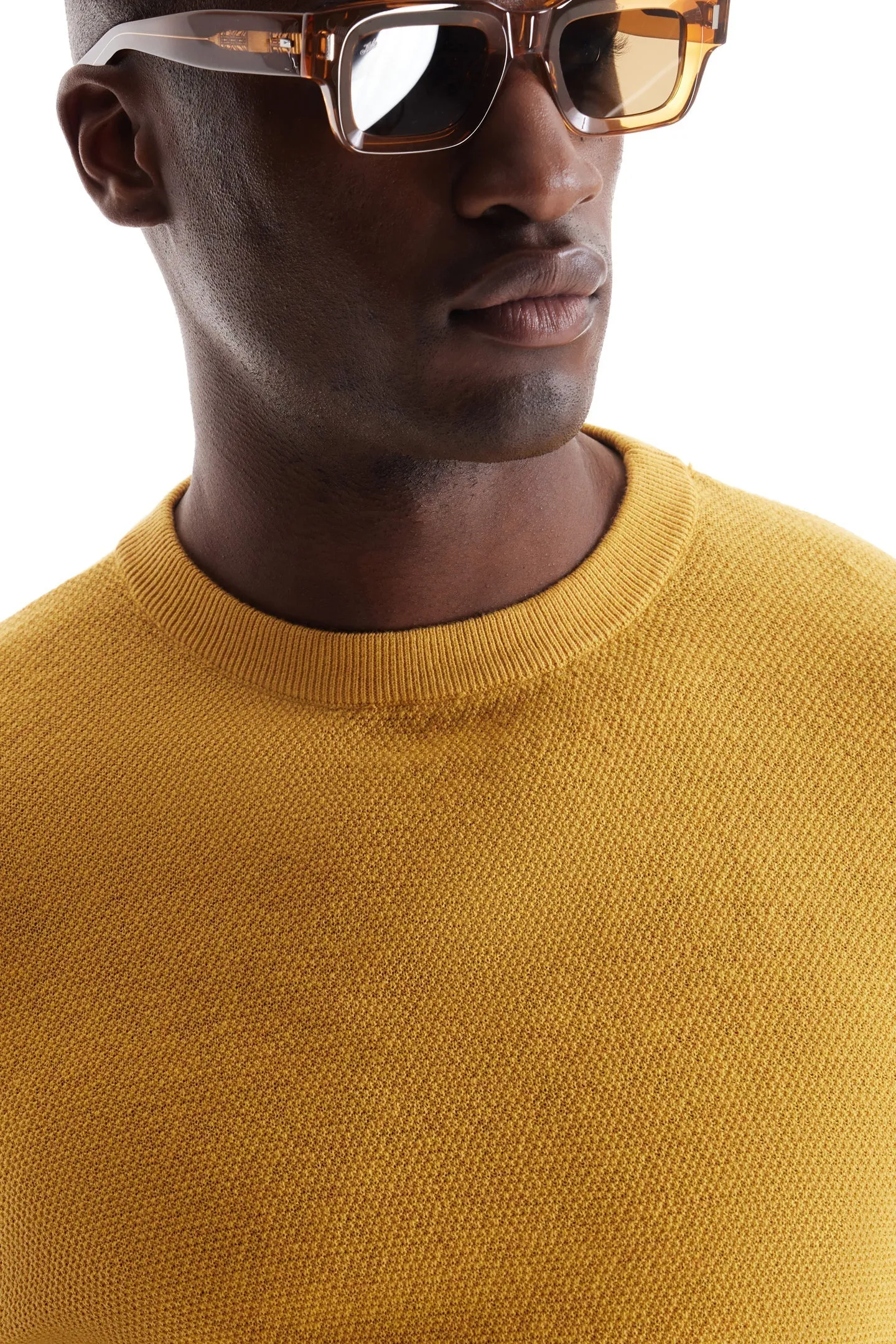 Soft Cloth Crewneck Sweater in Birdseye Jersey - Honey Gold