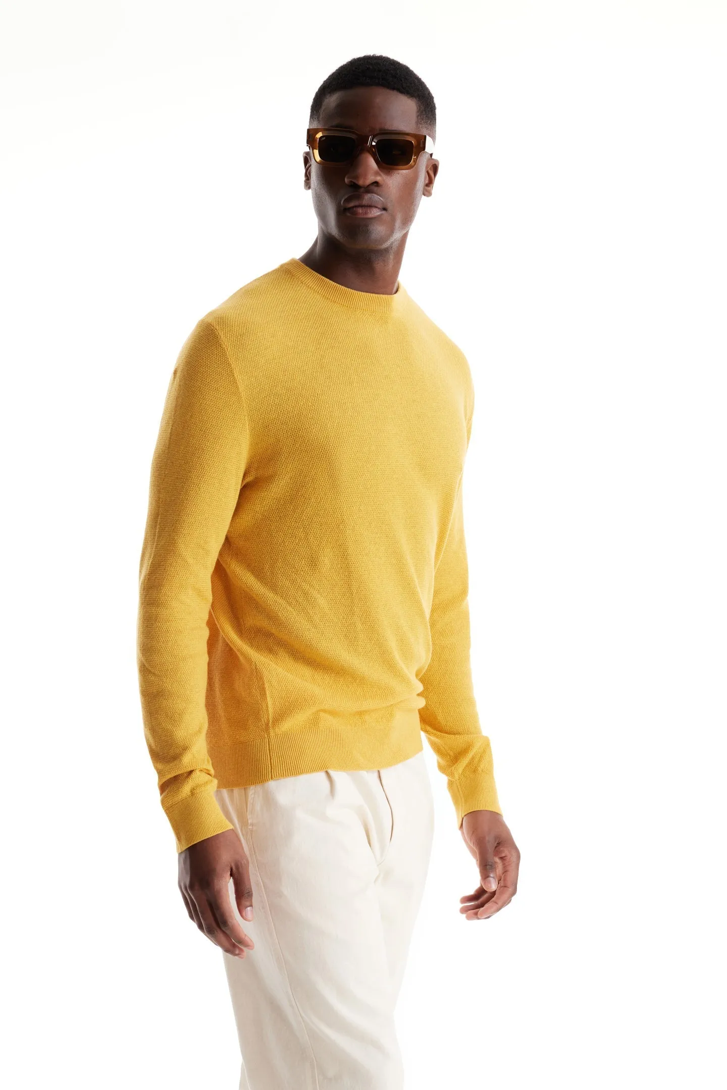 Soft Cloth Crewneck Sweater in Birdseye Jersey - Honey Gold