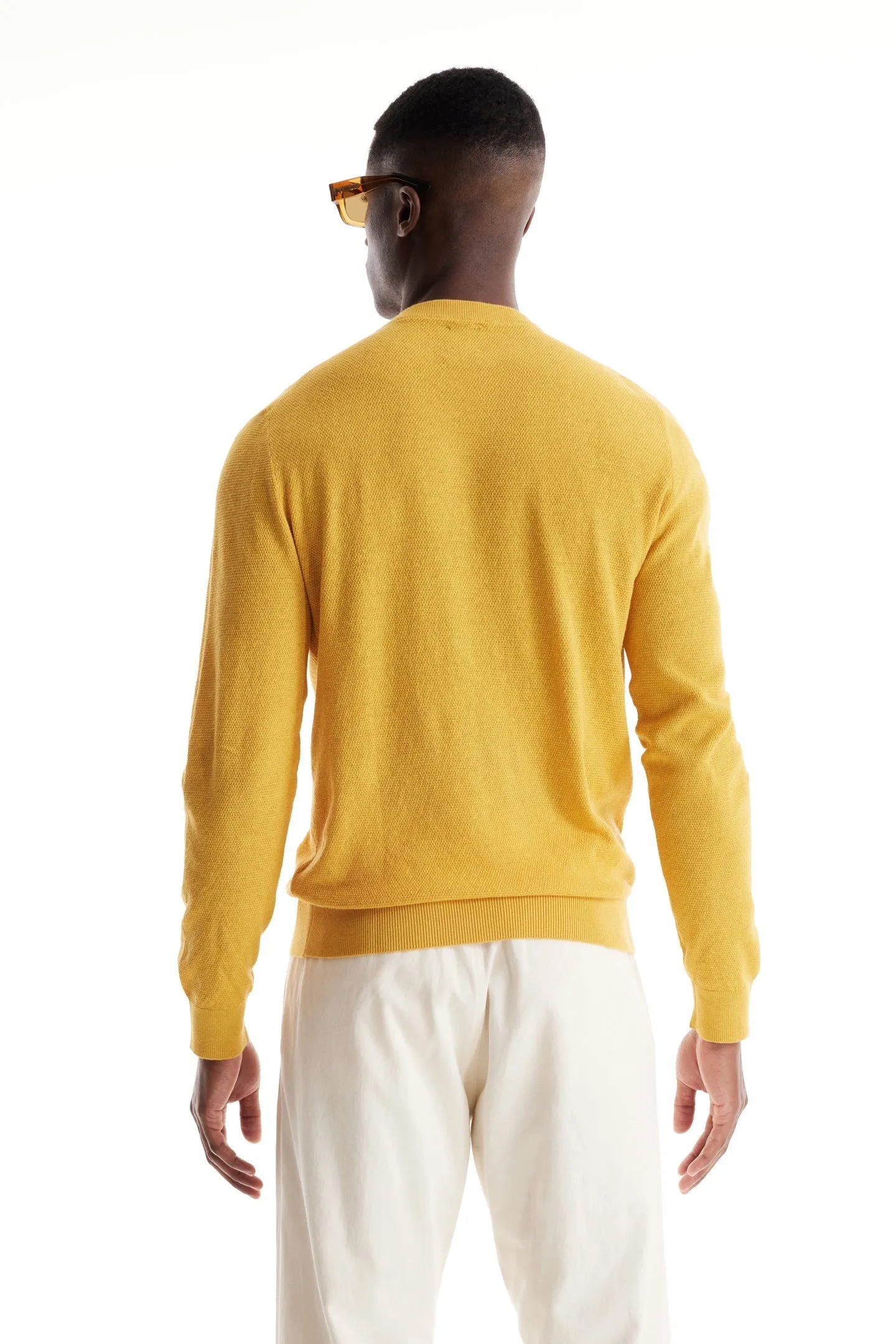Soft Cloth Crewneck Sweater in Birdseye Jersey - Honey Gold