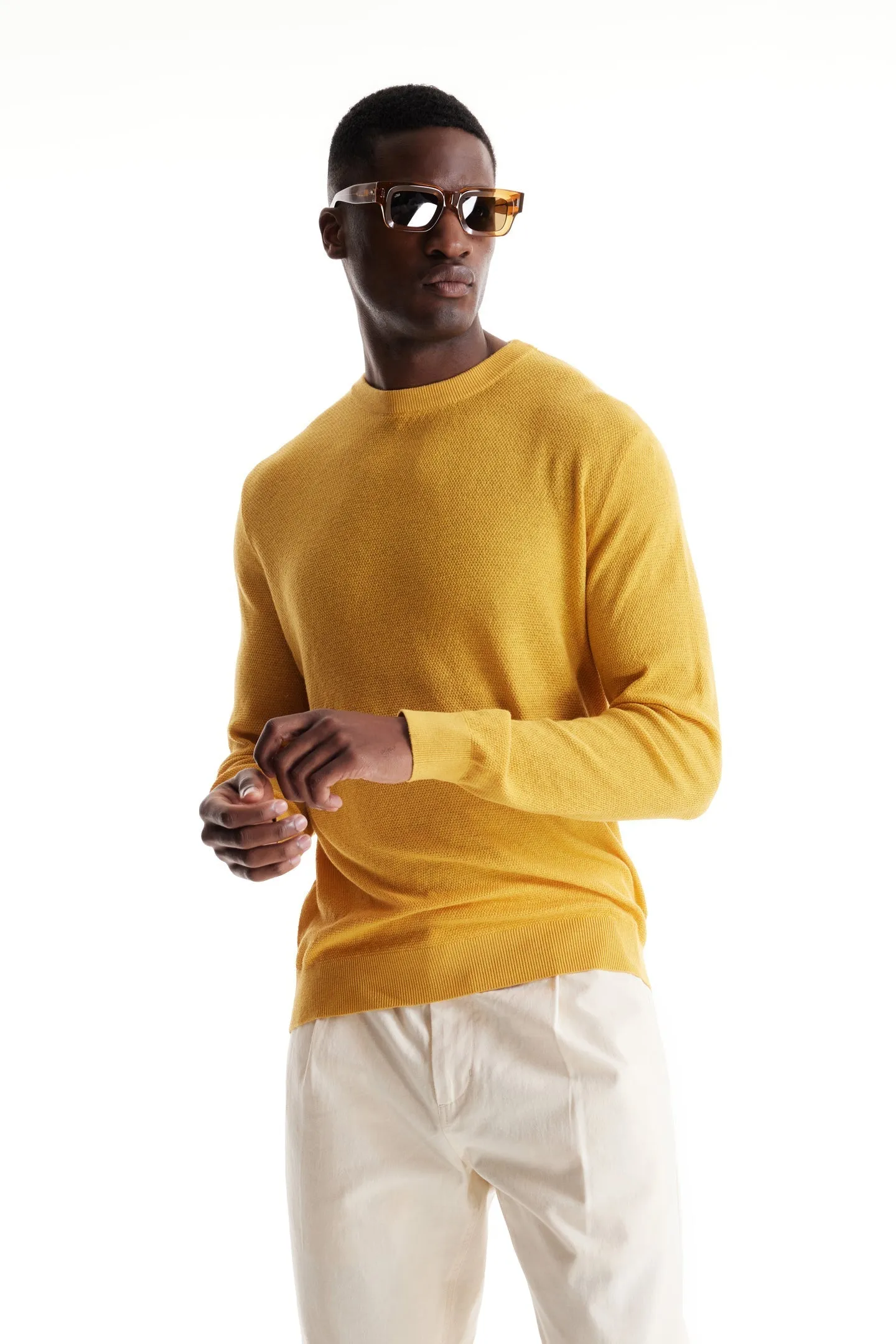 Soft Cloth Crewneck Sweater in Birdseye Jersey - Honey Gold