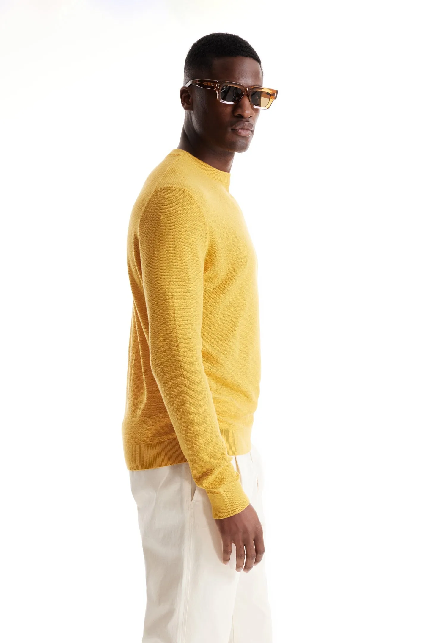 Soft Cloth Crewneck Sweater in Birdseye Jersey - Honey Gold
