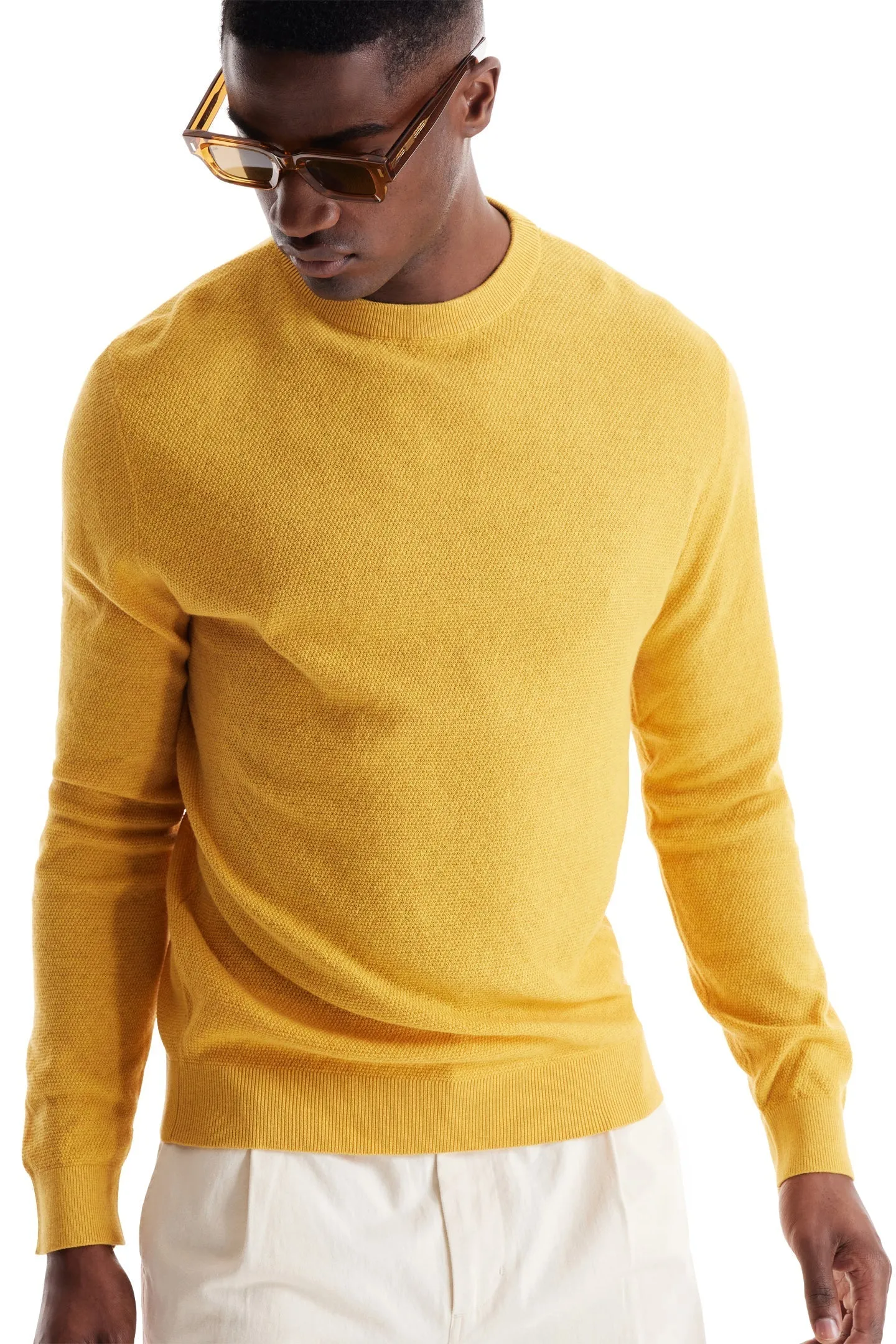 Soft Cloth Crewneck Sweater in Birdseye Jersey - Honey Gold