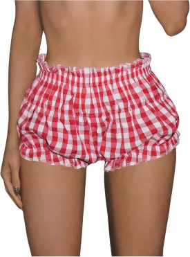 SOLY HUX Women's Plaid Mini Shorts Paperbag Waist Gingham Cute Loungewear Shorts