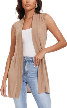 Spicy Sandia Women's Long Knit Cardigan Vest Sleeveless Open Front Casual Sweater Duster