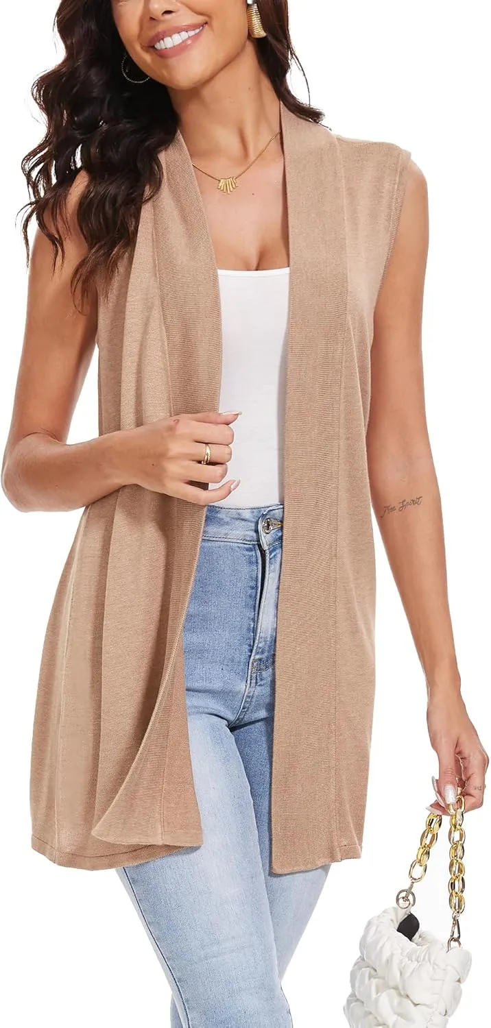 Spicy Sandia Women's Long Knit Cardigan Vest Sleeveless Open Front Casual Sweater Duster