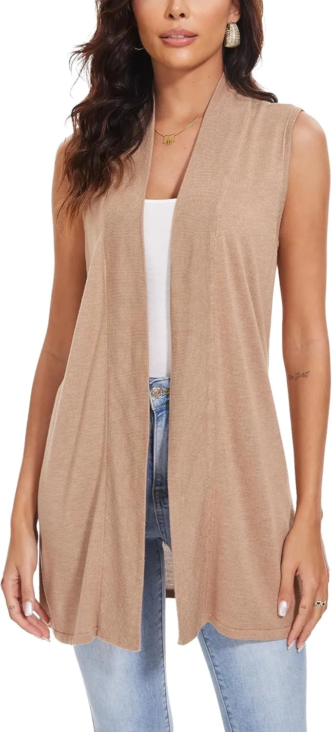 Spicy Sandia Women's Long Knit Cardigan Vest Sleeveless Open Front Casual Sweater Duster