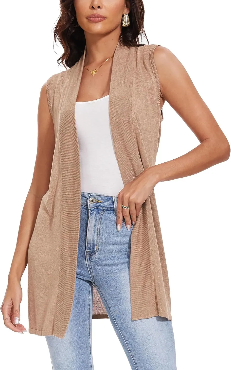 Spicy Sandia Women's Long Knit Cardigan Vest Sleeveless Open Front Casual Sweater Duster