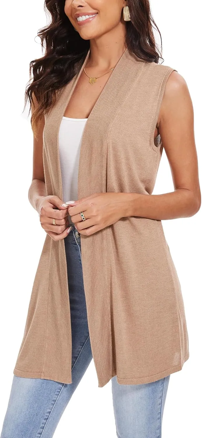 Spicy Sandia Women's Long Knit Cardigan Vest Sleeveless Open Front Casual Sweater Duster
