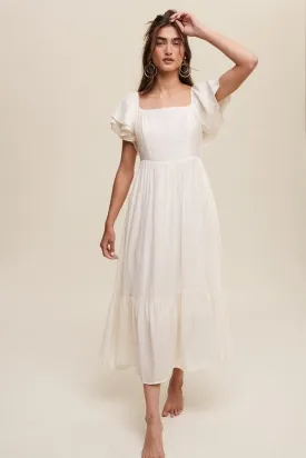 Square Neck Ruffled Short Sleeve Maxi Dress