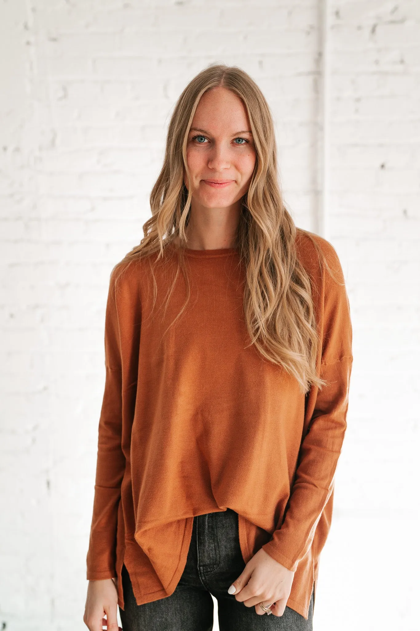 Stay Close Drop Shoulder Sweater - Rust