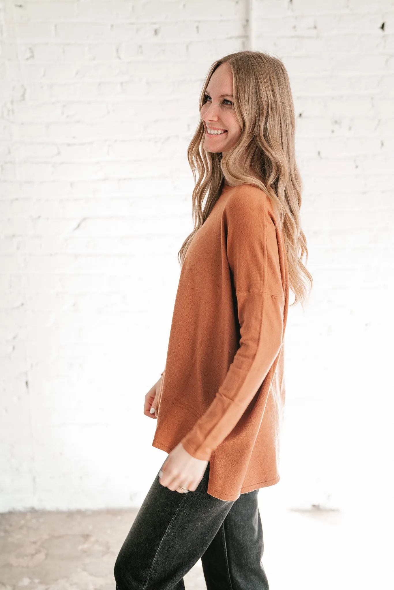Stay Close Drop Shoulder Sweater - Rust