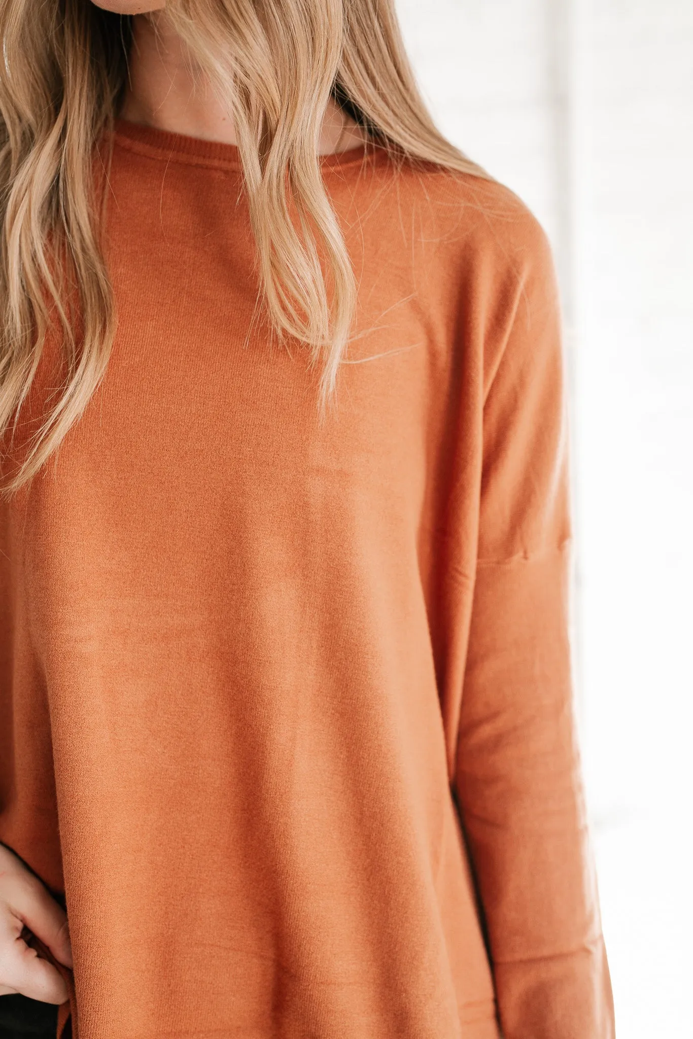 Stay Close Drop Shoulder Sweater - Rust