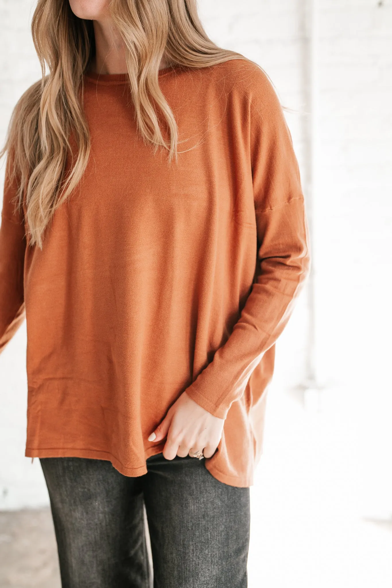 Stay Close Drop Shoulder Sweater - Rust