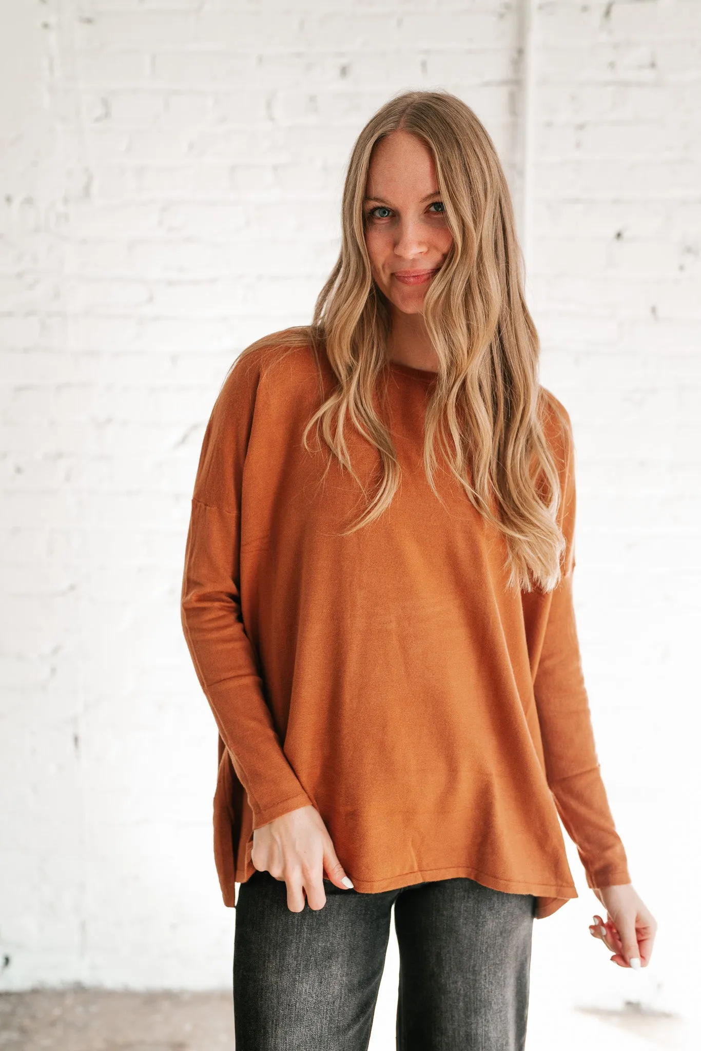 Stay Close Drop Shoulder Sweater - Rust