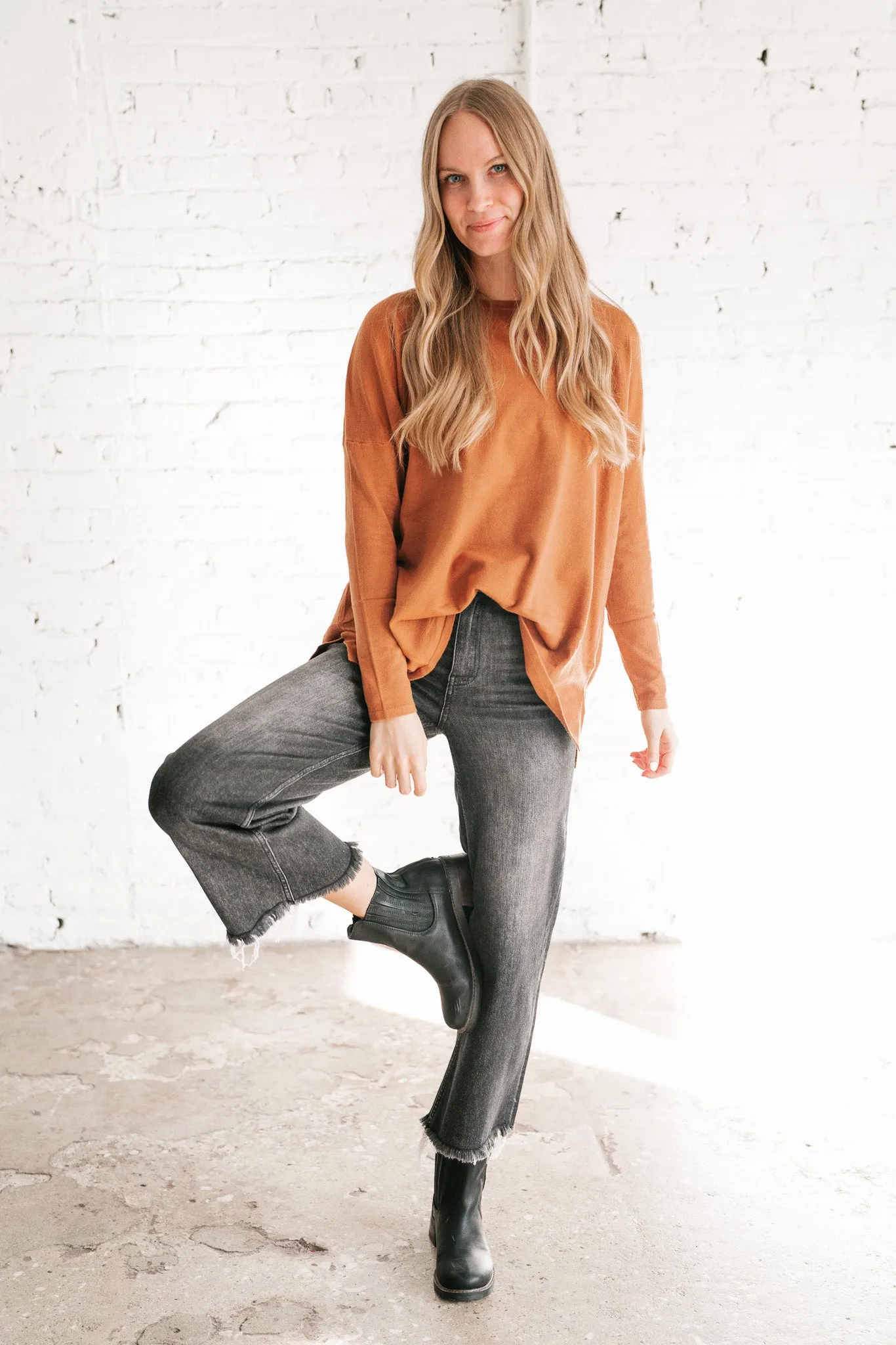 Stay Close Drop Shoulder Sweater - Rust