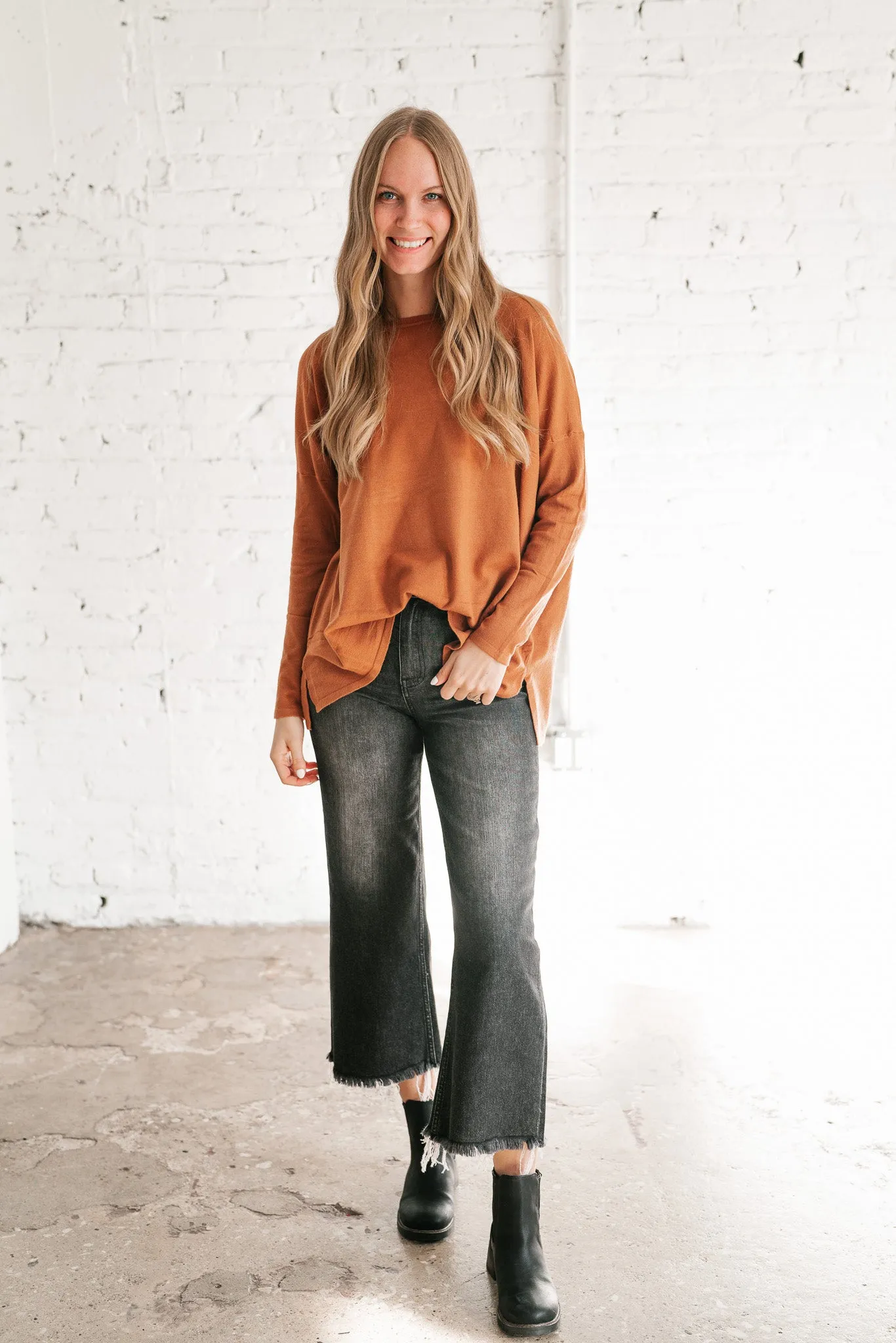 Stay Close Drop Shoulder Sweater - Rust
