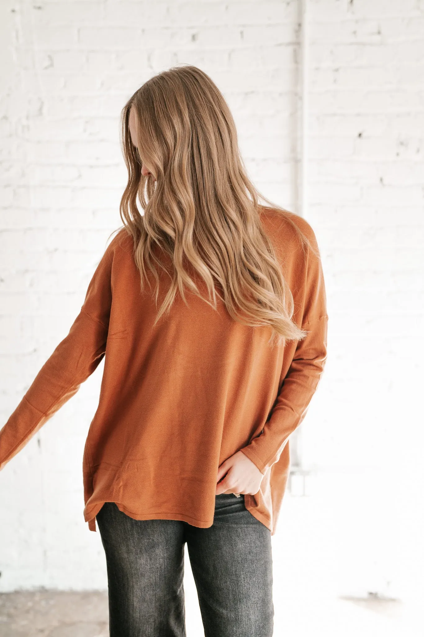Stay Close Drop Shoulder Sweater - Rust
