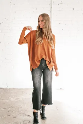 Stay Close Drop Shoulder Sweater - Rust