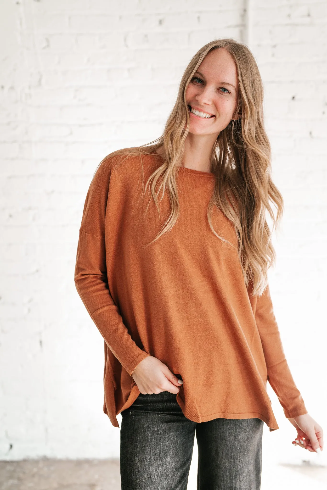 Stay Close Drop Shoulder Sweater - Rust