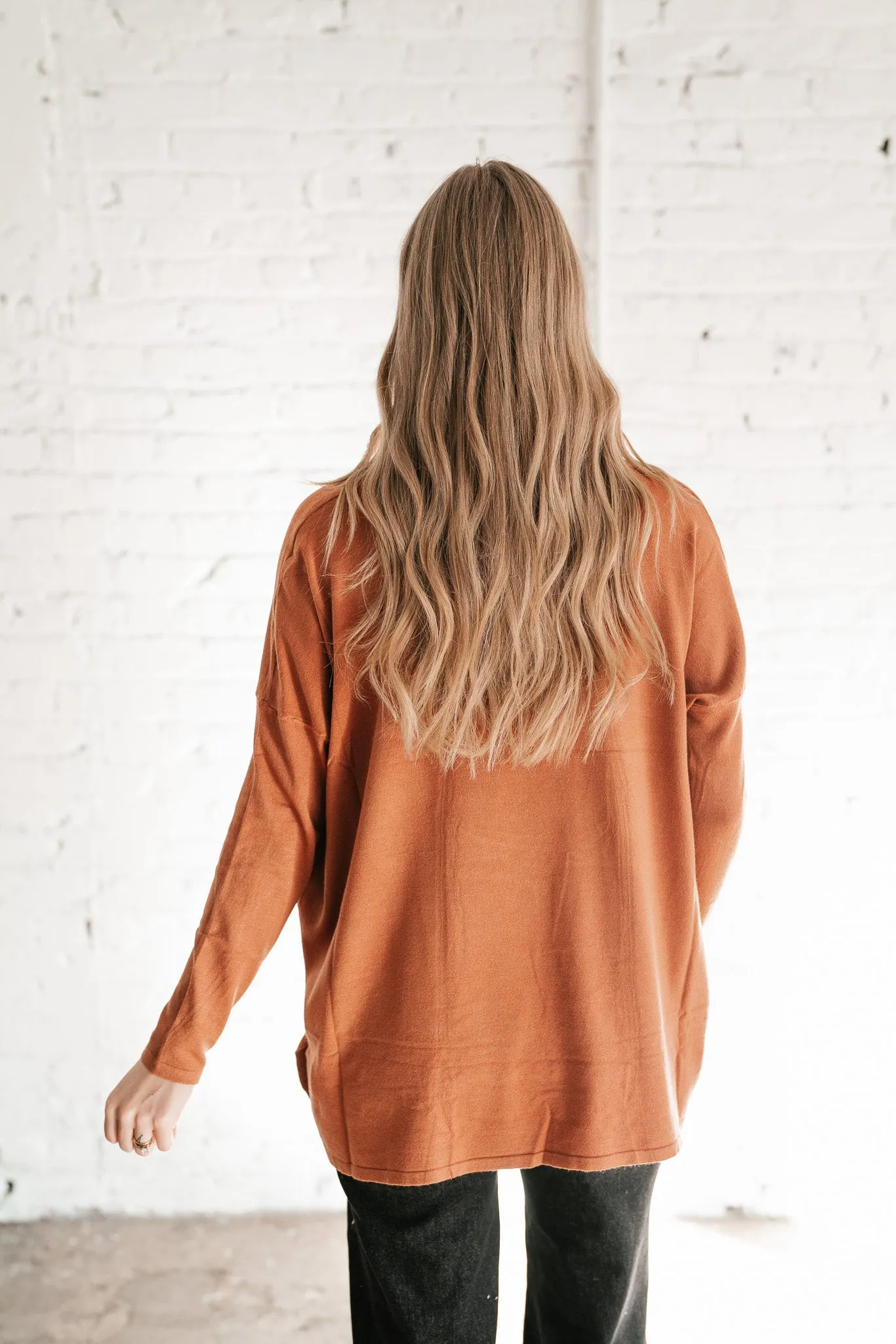 Stay Close Drop Shoulder Sweater - Rust