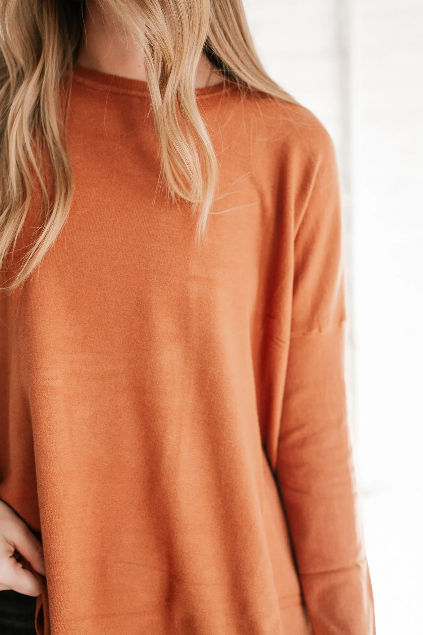 Stay Close Drop Shoulder Sweater - Rust