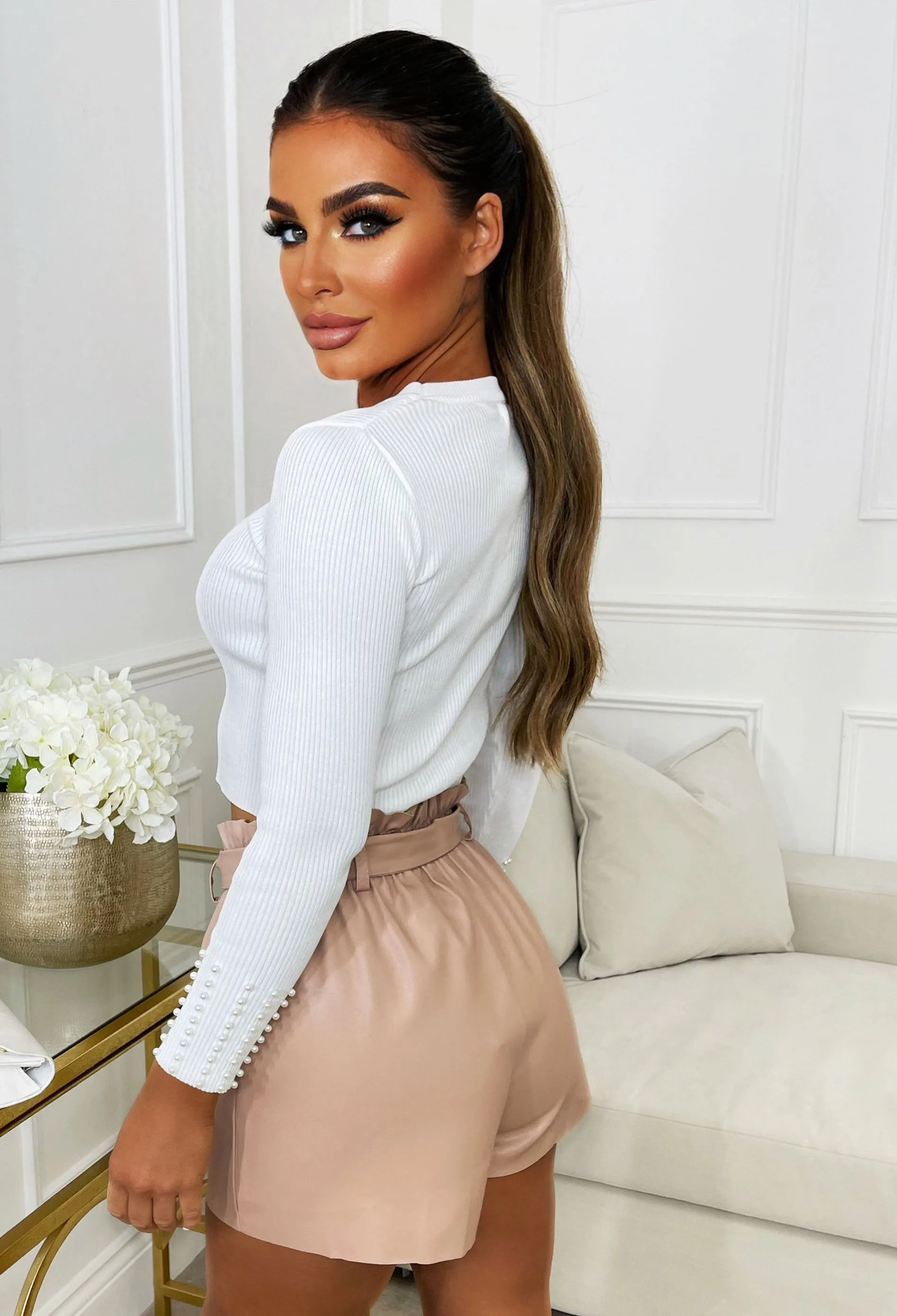 Sweet Like Candy Blush Pink Faux Leather Paperbag Belted Short