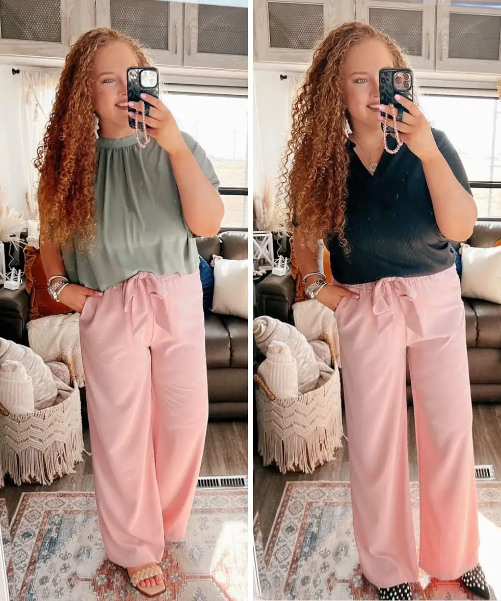 SySea Womens High Waisted Leopard Print Palazzo Pants Belted Wide Leg Long Trousers with Pockets